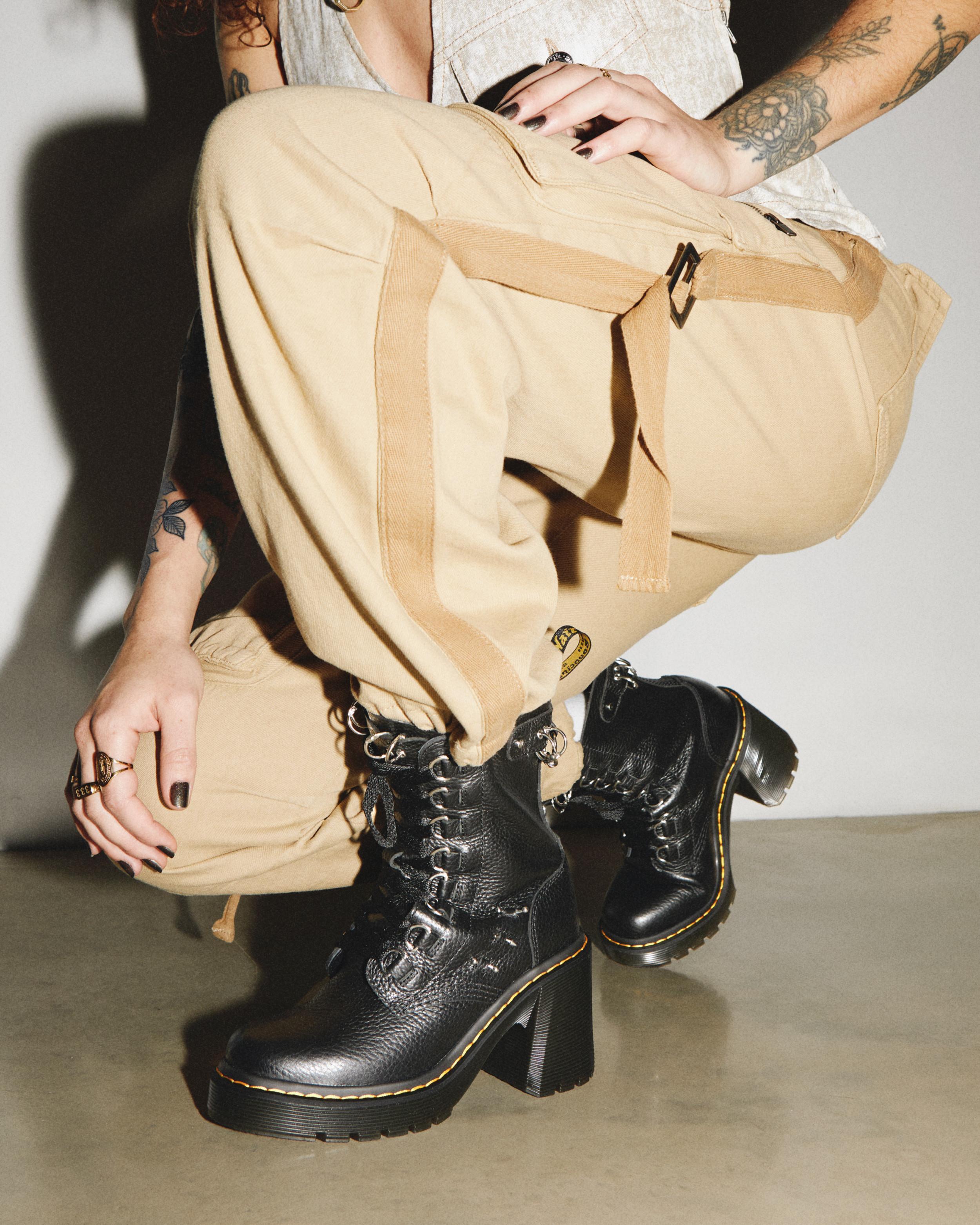 US買付・完売間近★Dr. Martens Chesney Piercing Leather Boots Dr. Martens Chesney Piercing Leather Flared Heel Lace Up
