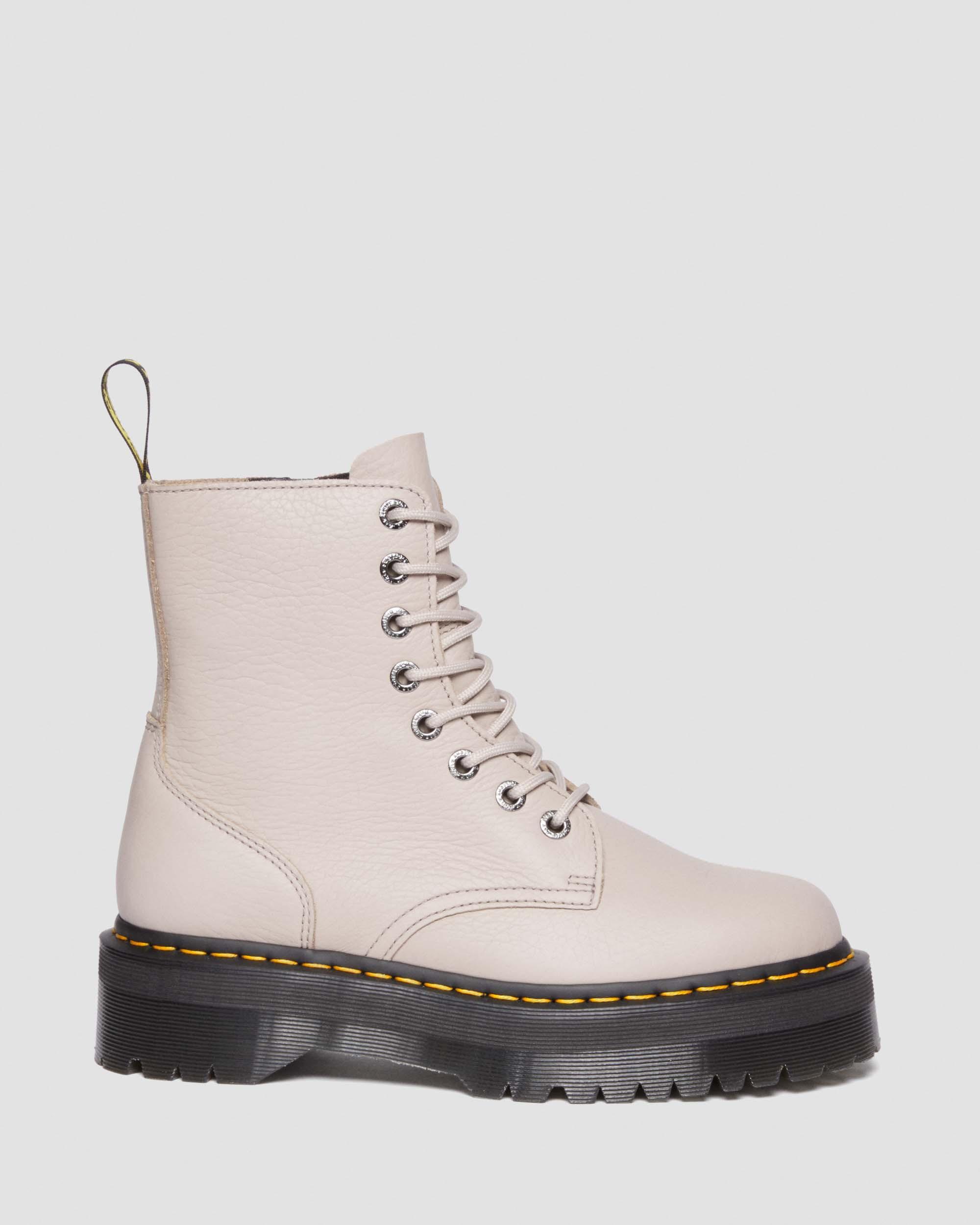 Dr. Martens Jadon Iii Pisa Leather Platform Boots Taupe in White