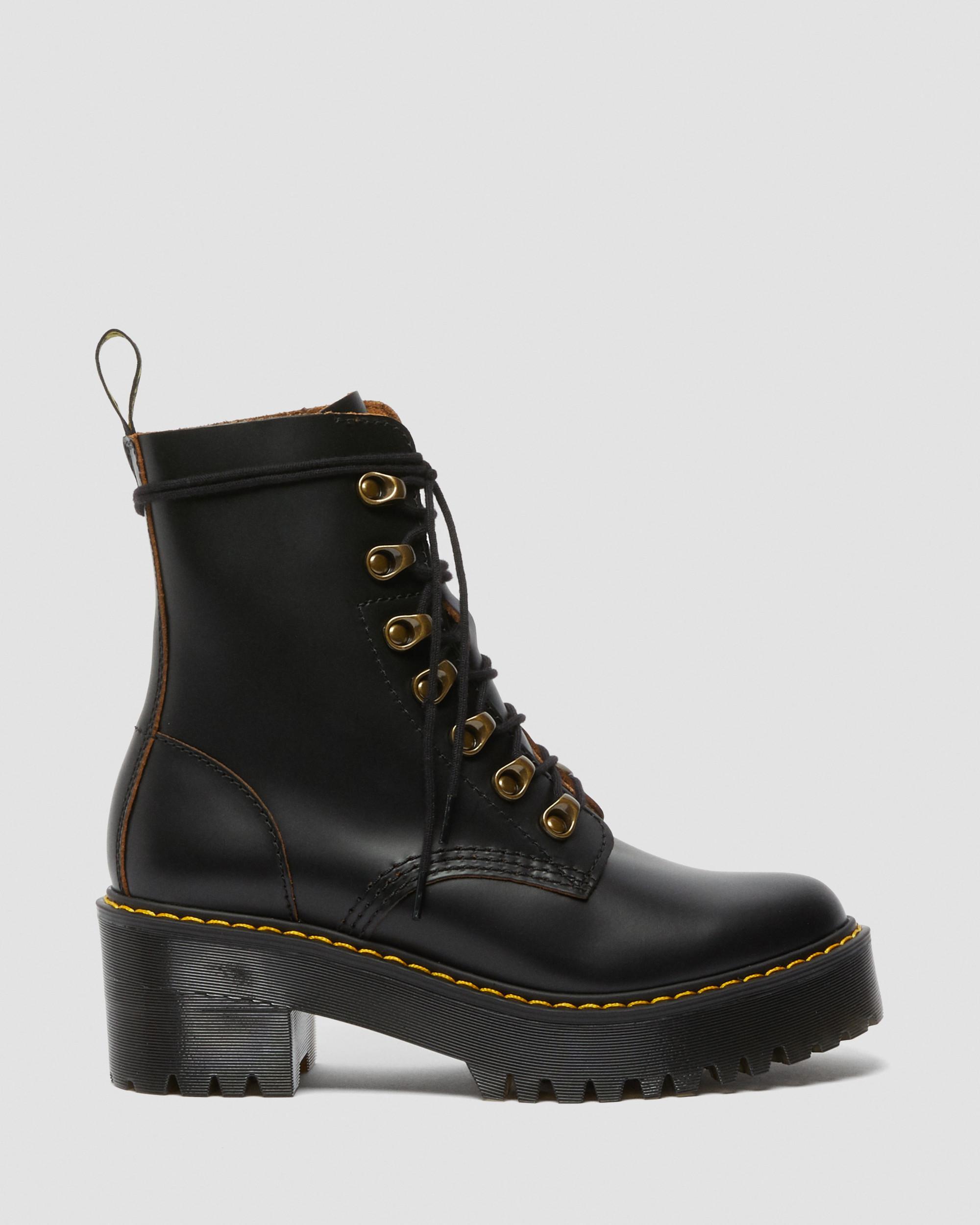 Dr. Martens Leona Women's Vintage Smooth Leather Heeled Boots in Black |  Lyst