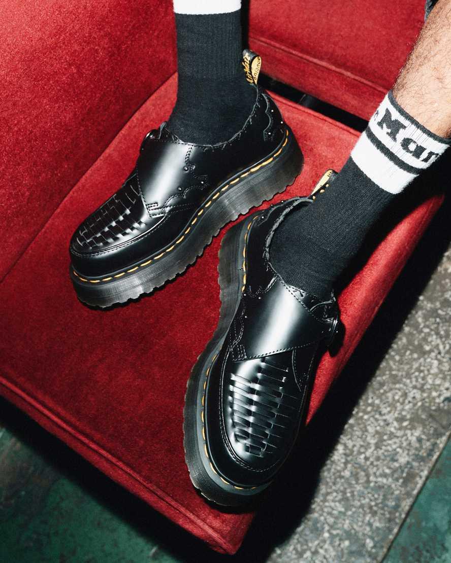 Dr. Martens Ramsey Woven Smooth Leather Platform Creepers Shoes in