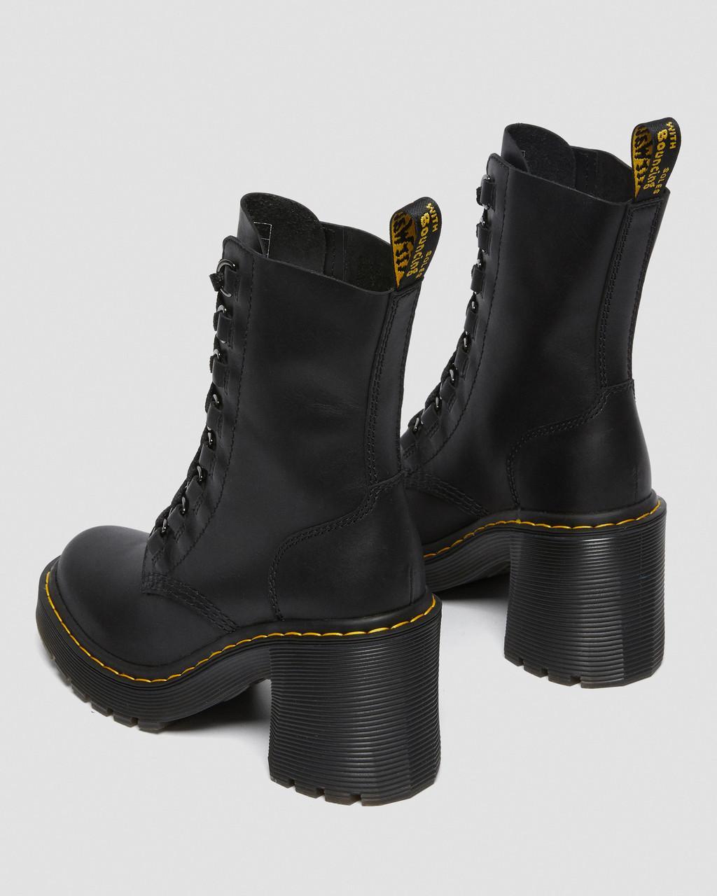 Dr. Martens Chesney Leather Flared Heel Lace Up Boots in Black Lyst