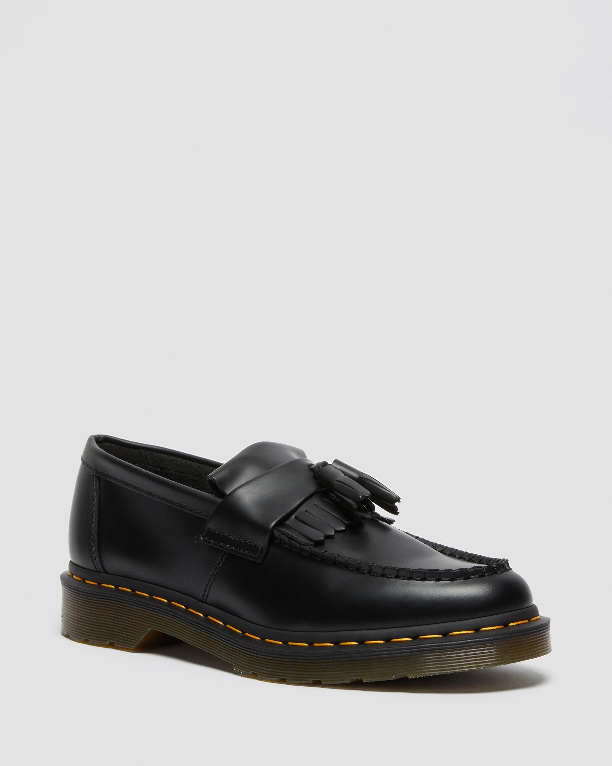 Dr. Martens Leather Adrian Yellow Stitch Smooth Tassle Loafers in Black ...