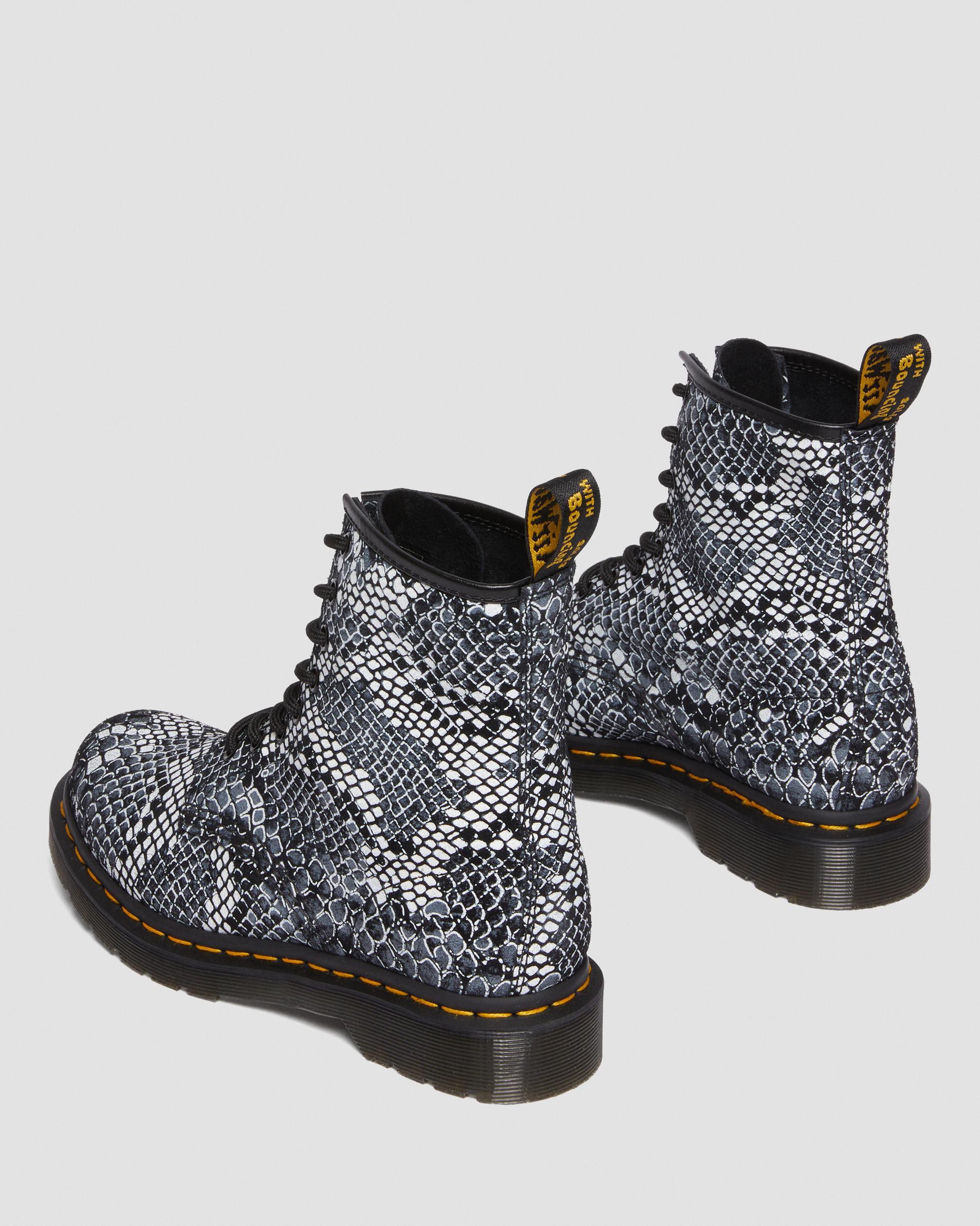 Dr. Martens 1460 Snake Print Leather Lace Up Boots in Black | Lyst