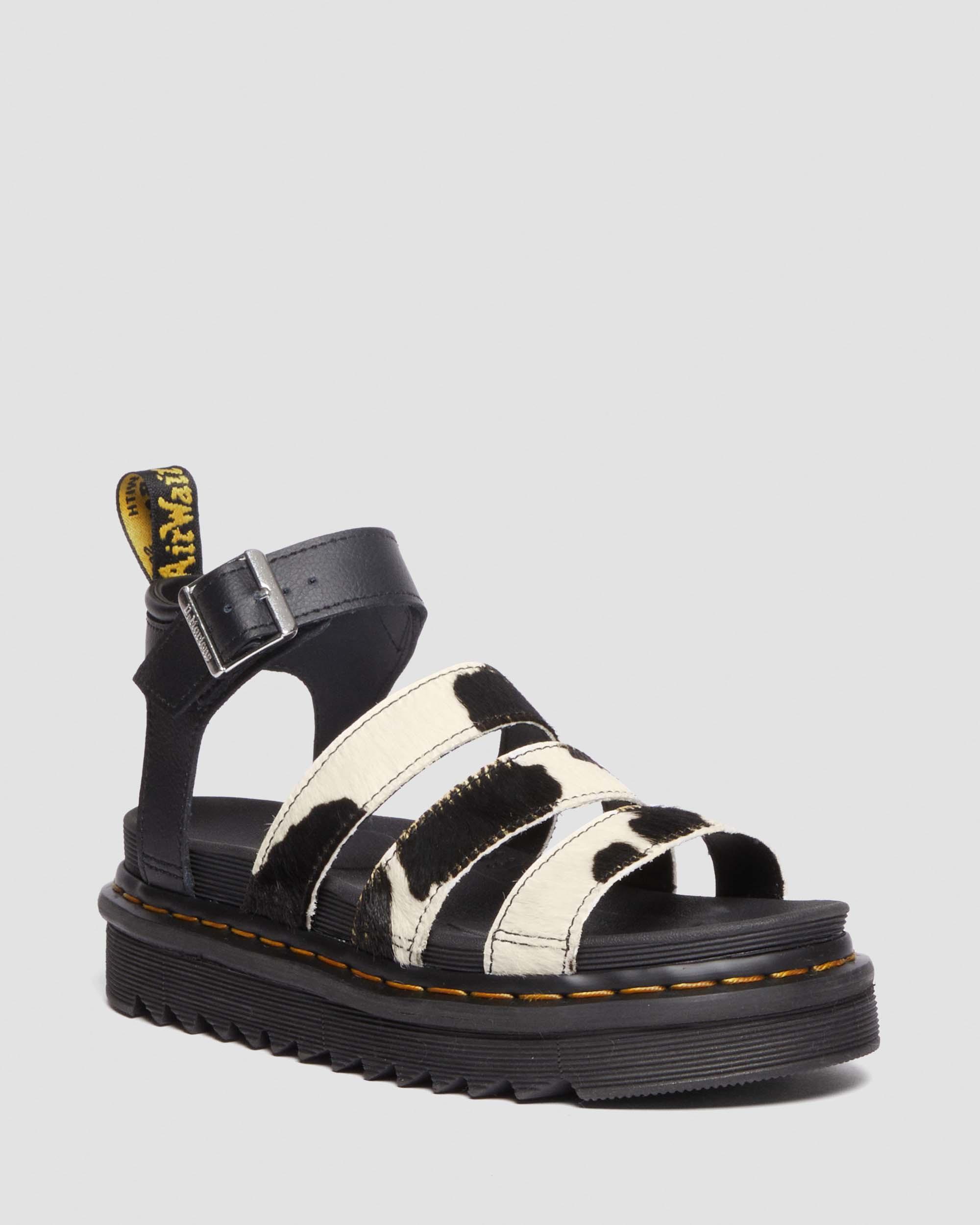 Dr. Martens Leather Blaire Hair on Cow Print Sandals in Black Lyst UK