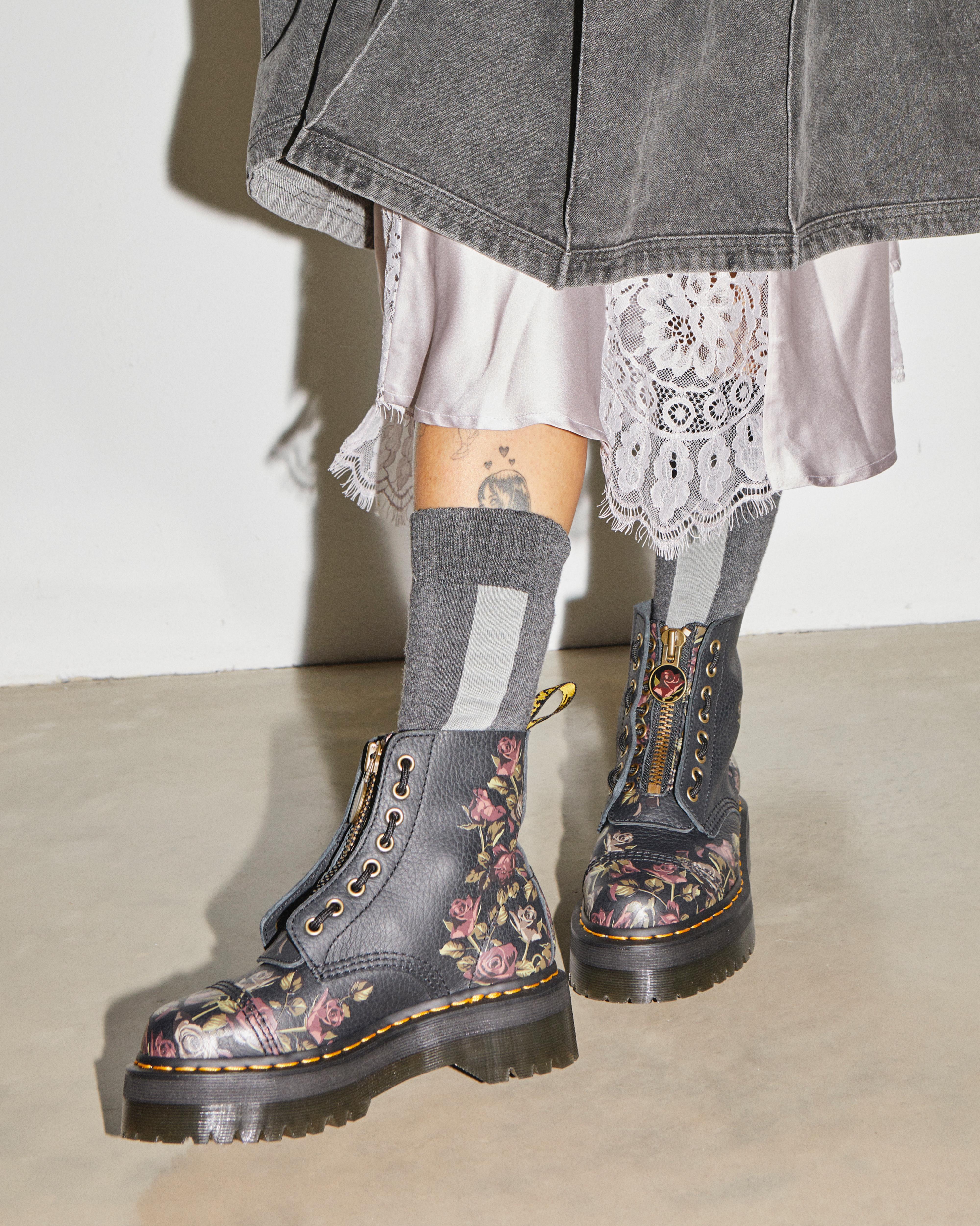 Martens Sinclair Decayed Roses Tumbled Nappa Leather Boots in
