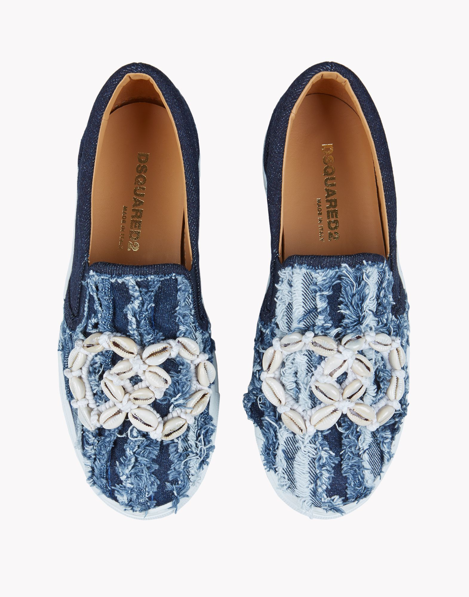 DSquared² Distressed Cotton Denim Slip-on Sneakers in Blue - Lyst
