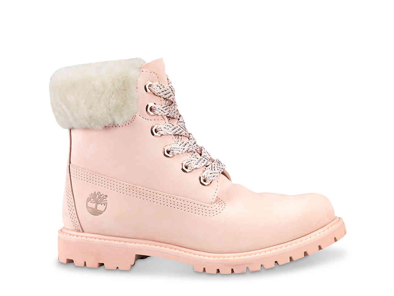 timberland pink shearling boots