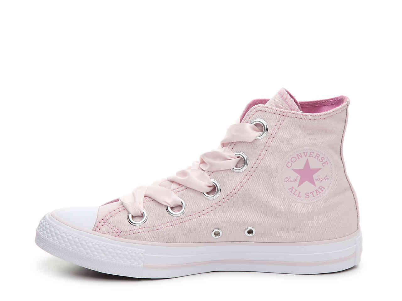 pink converse with ribbon laces