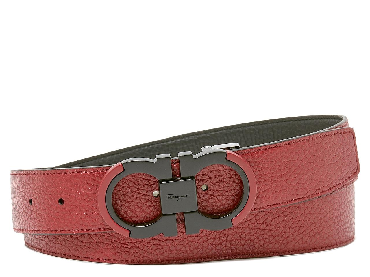 Salvatore Ferragamo Men's Double Adjustable Reversible Gancini Leather Belt Brown