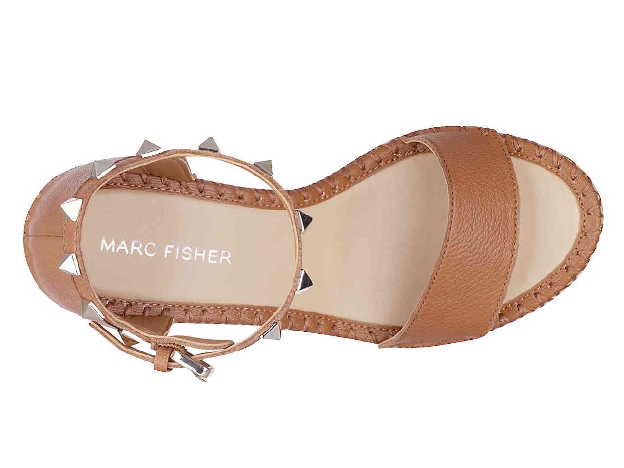 Marc Fisher Leather Kicker Wedge Sandal in Cognac (Brown