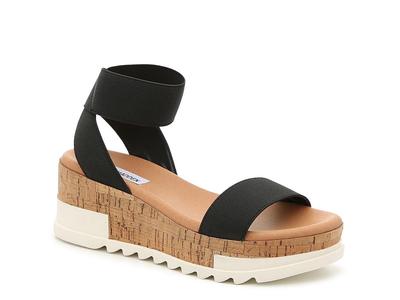 Steve Madden Elba Wedge Sandal in Black | Lyst