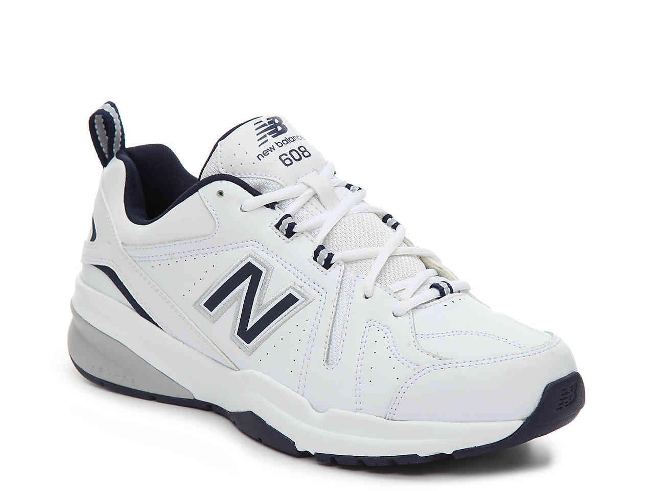 New Balance Leather 608 V5 Training Shoe in White/Navy (White) for Men ...