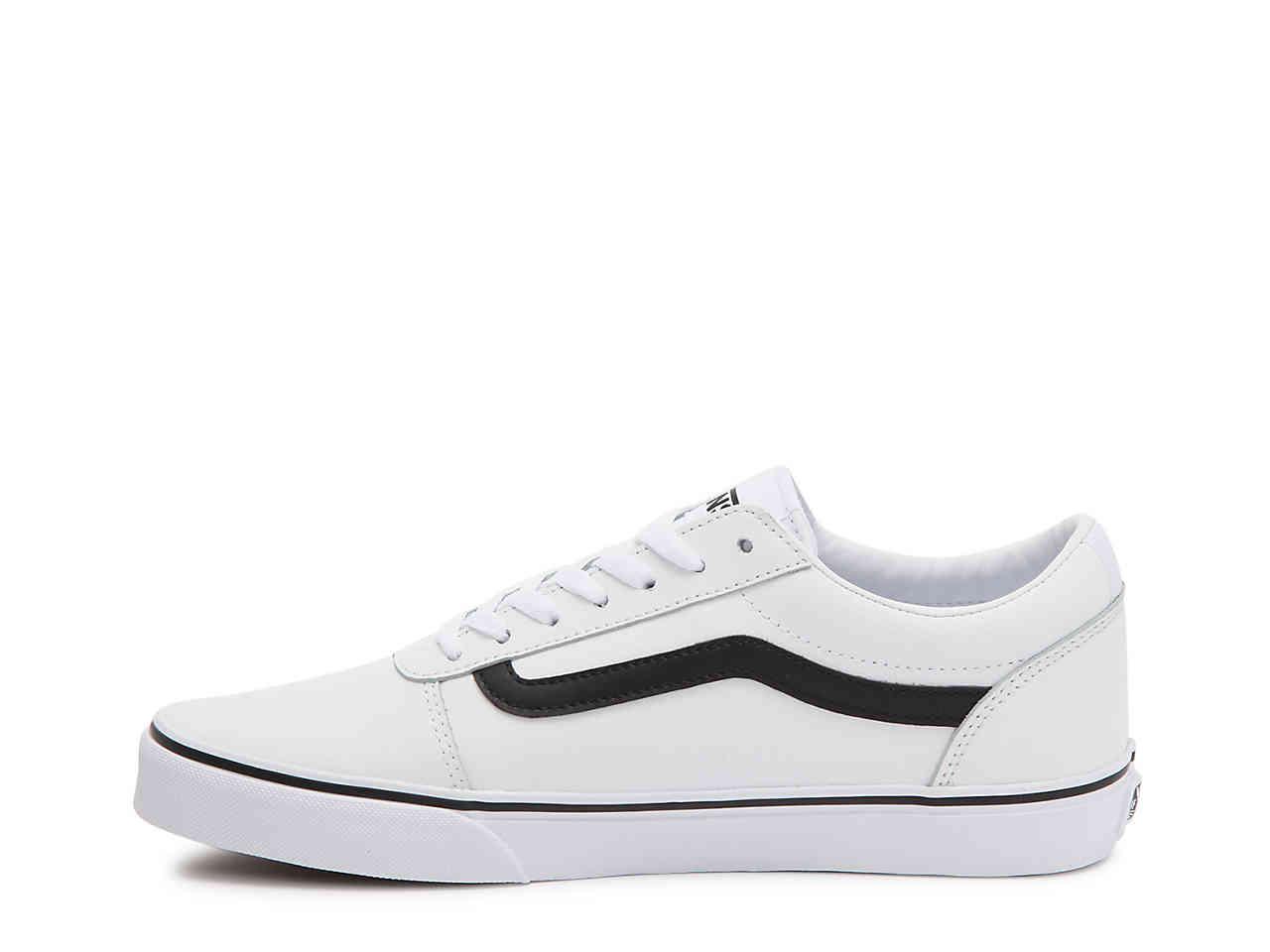 black and white leather vans