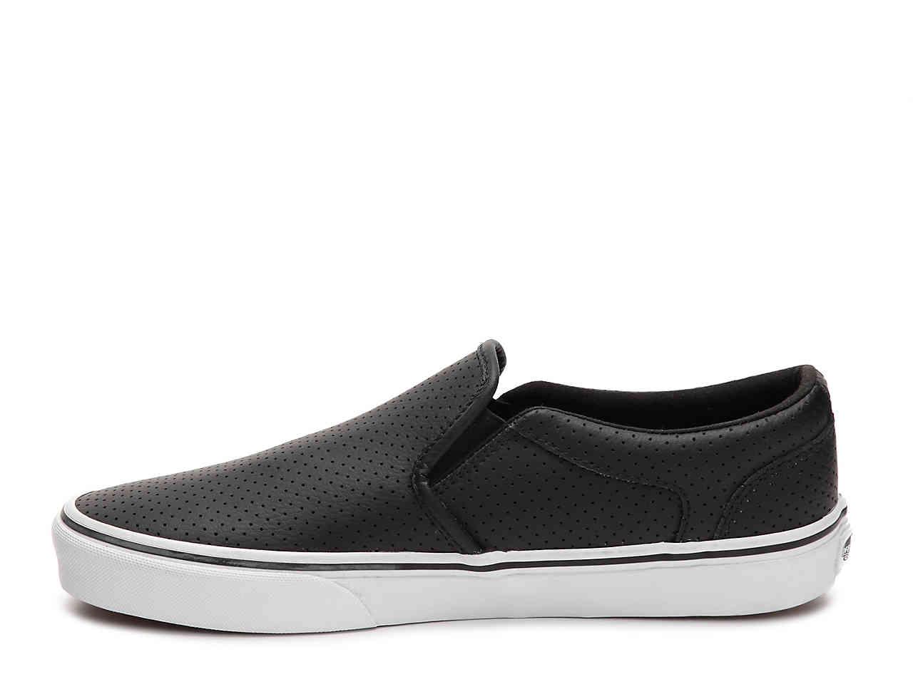 Vans Asher Perforated Leather Slip-on Sneaker in Black for Men - Lyst