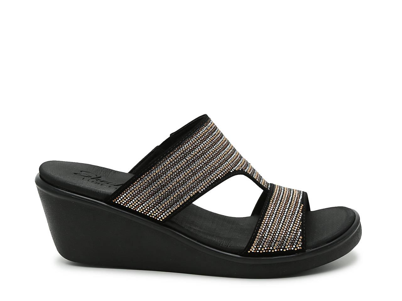 Skechers Synthetic Cali Rumble On Bling Gal Wedge Sandal in Black - Lyst