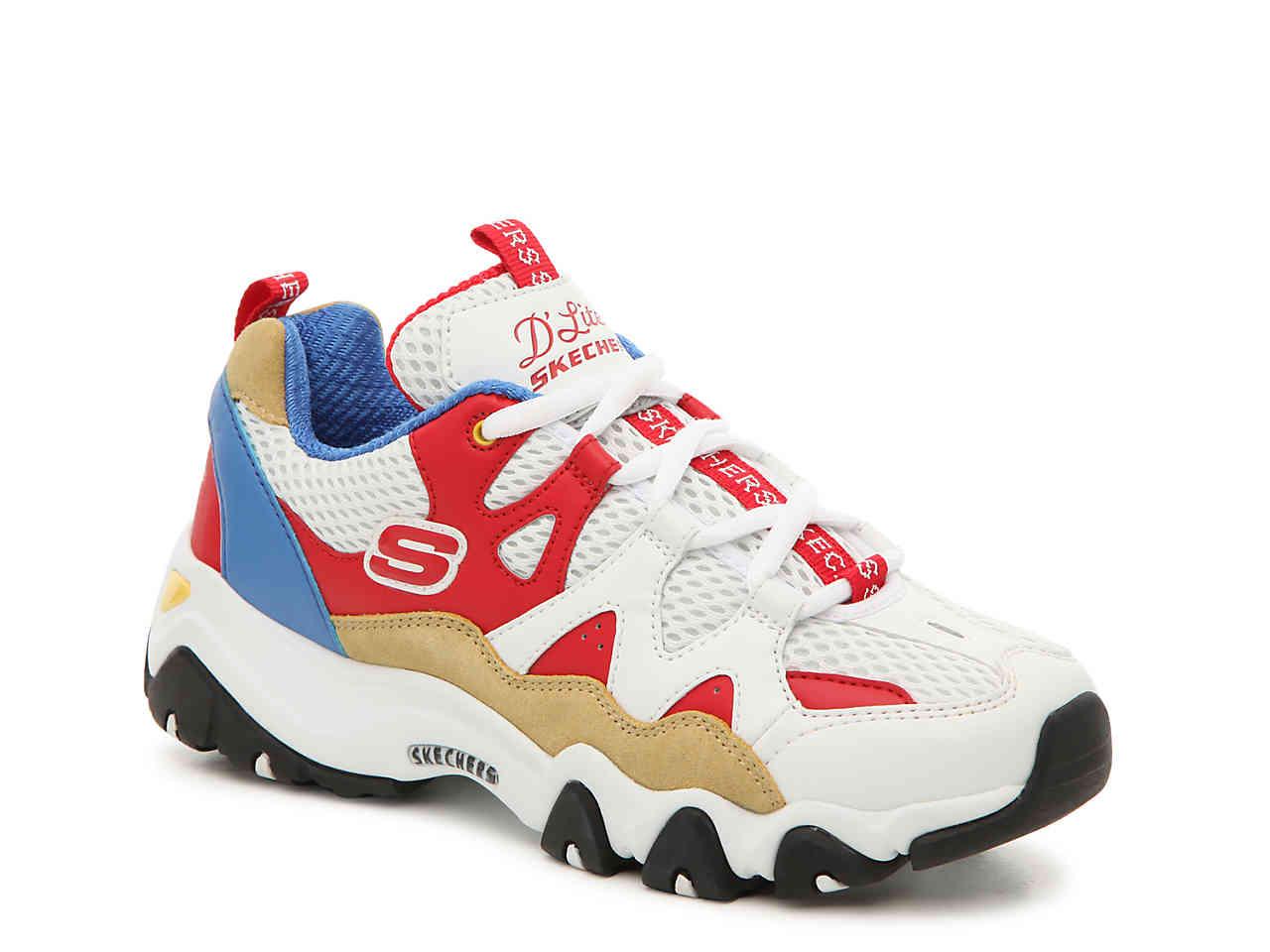 red white and blue skechers