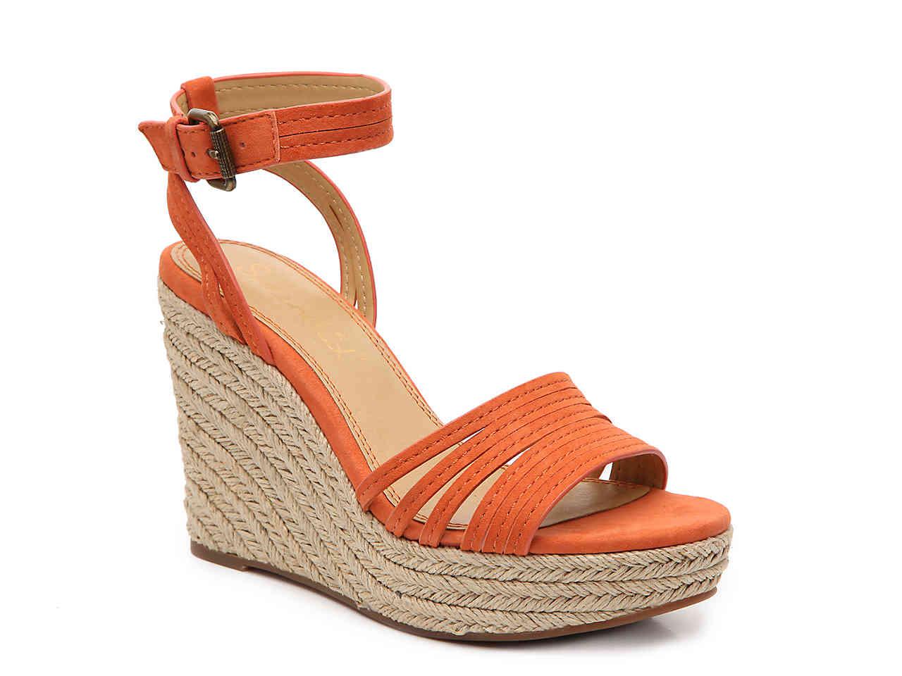 orange espadrilles wedge