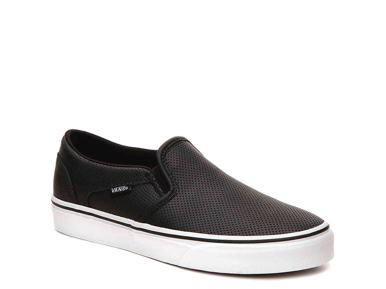 Vans Leather Asher Perforated Slip-on Sneaker in Black - Lyst