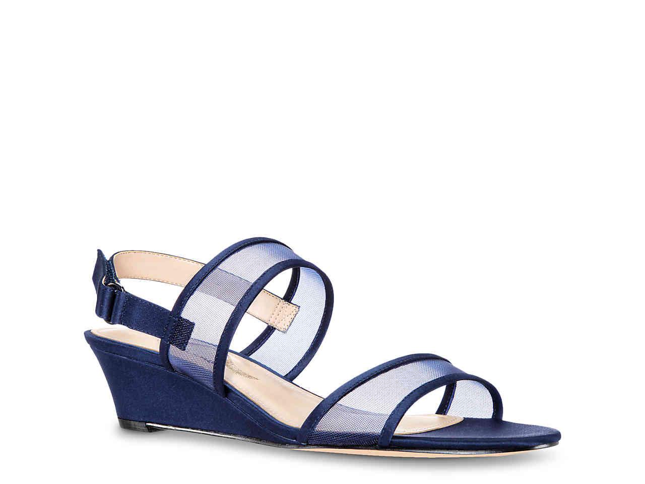 Nina Satin Filera Wedge Sandal in Navy (Blue) - Lyst