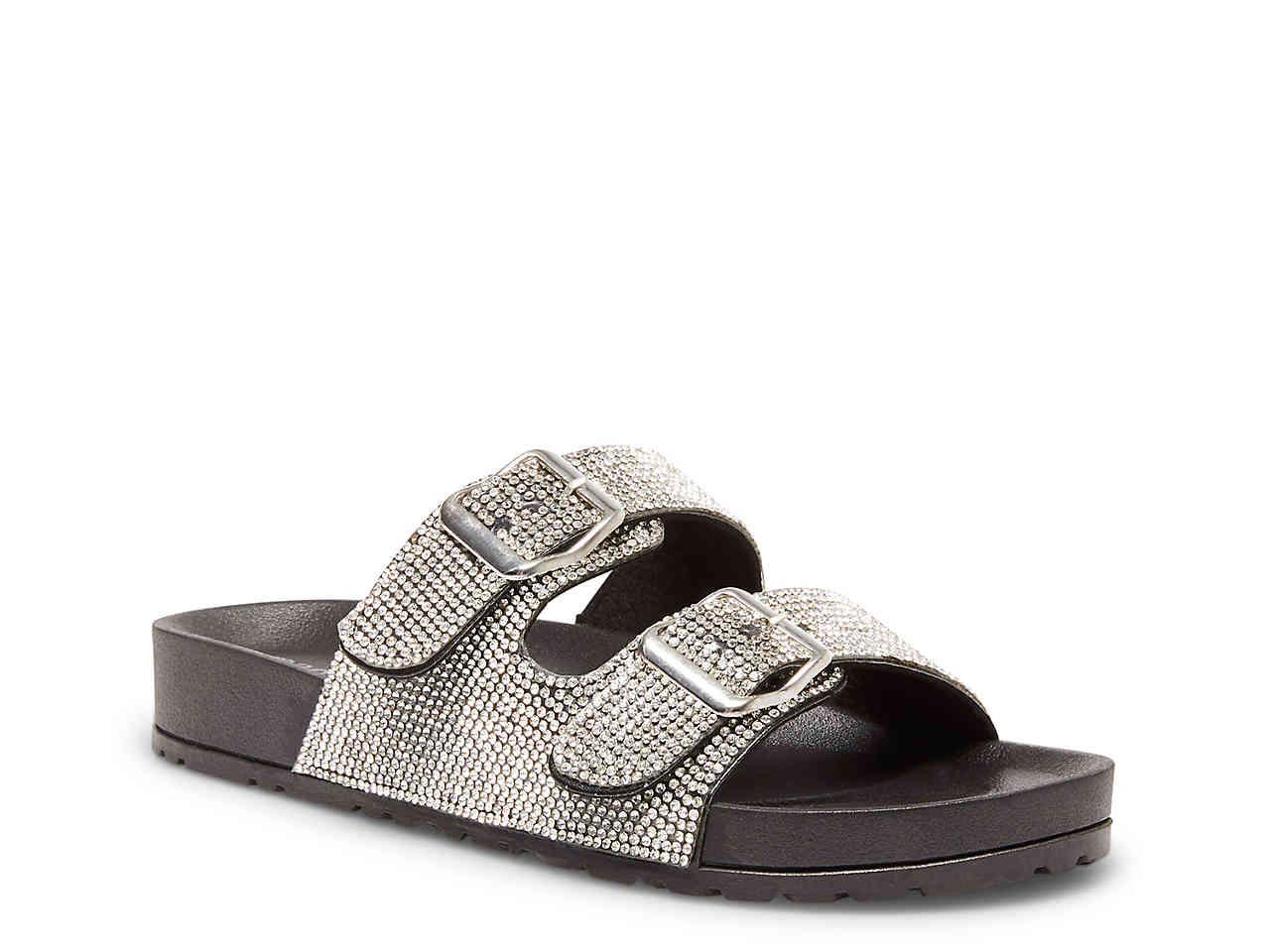 Madden Girl Synthetic Teddy Sandal in Black/Silver Metallic (Metallic