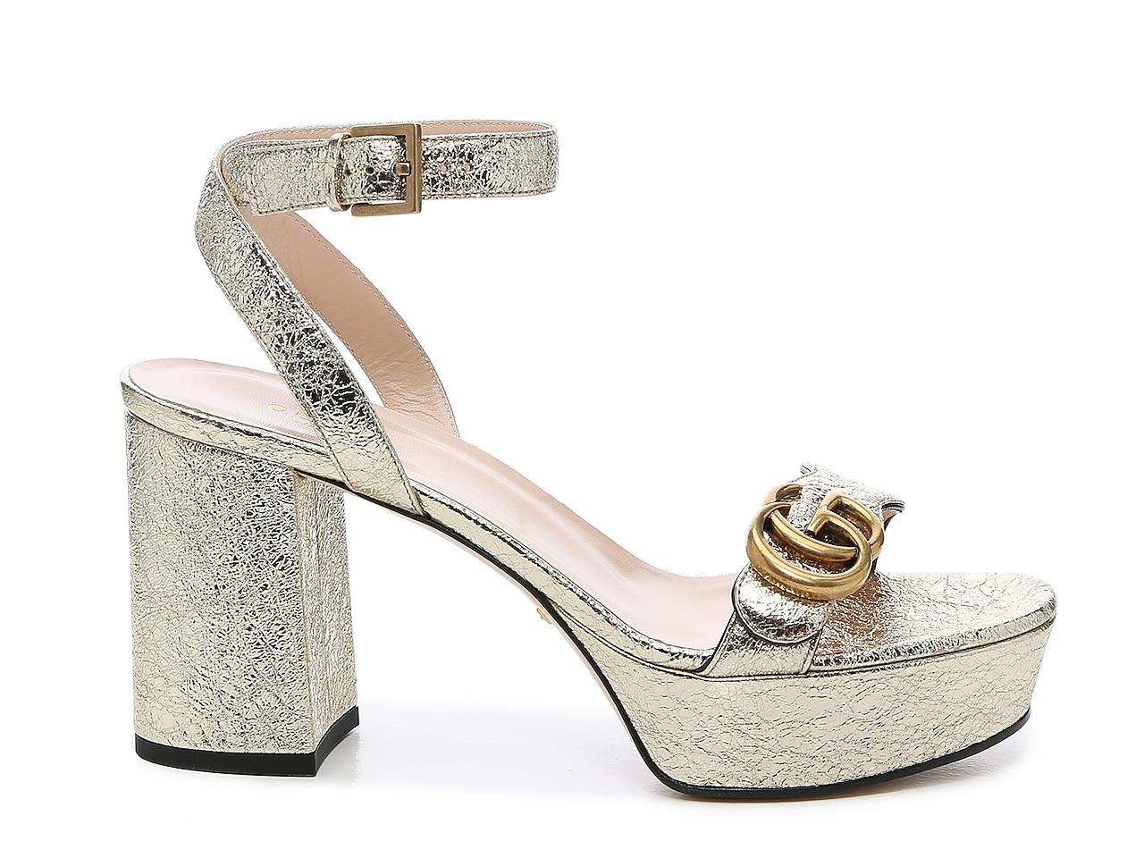 High heeled platform shoes with gold-tone metal trim in white | KYRA
