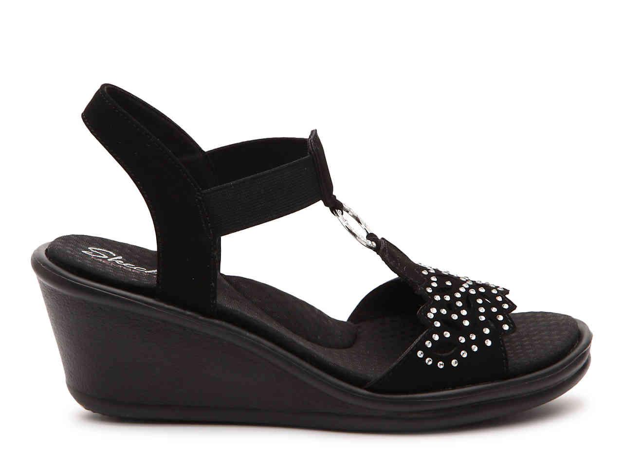 skechers black wedge sandals