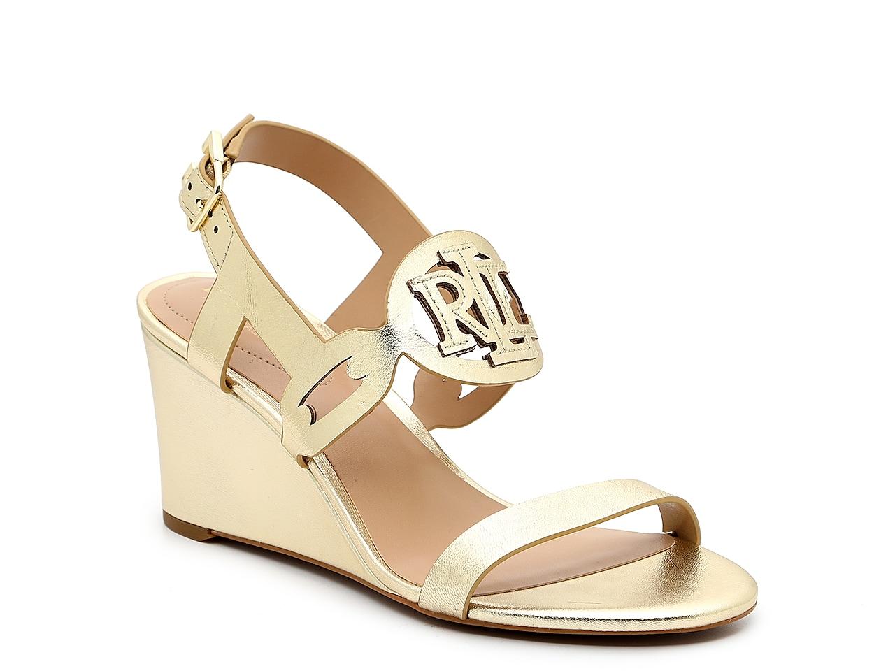 ralph lauren gold wedge sandals
