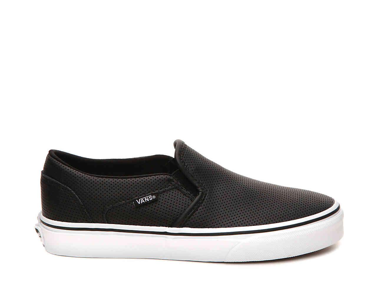 Vans Leather Asher Perforated Slip-on Sneaker in Black - Lyst