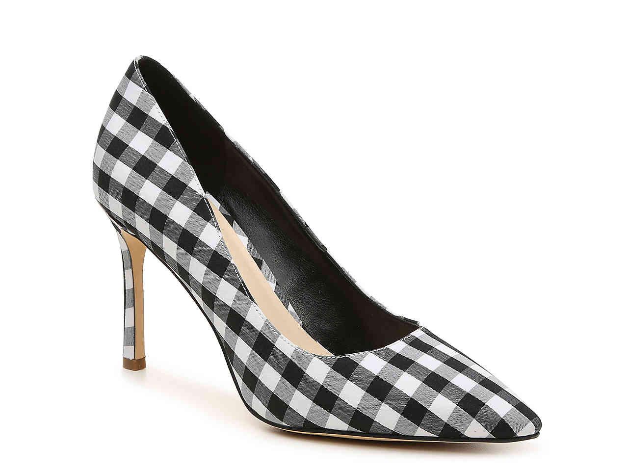 black and white checkered high heels