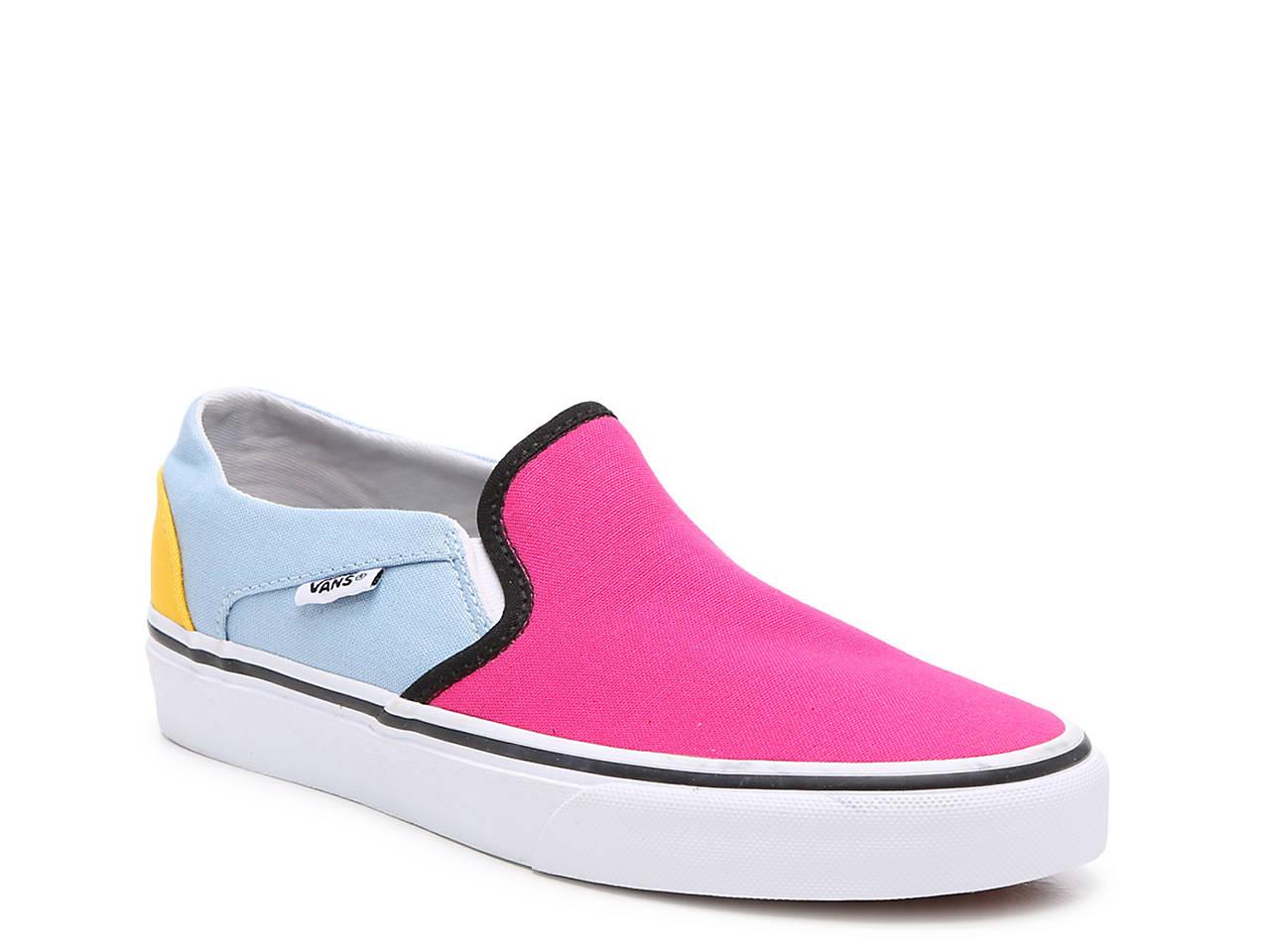 Vans Canvas Asher Slip-on Sneaker in Pink/Blue/Yellow (Pink) - Lyst