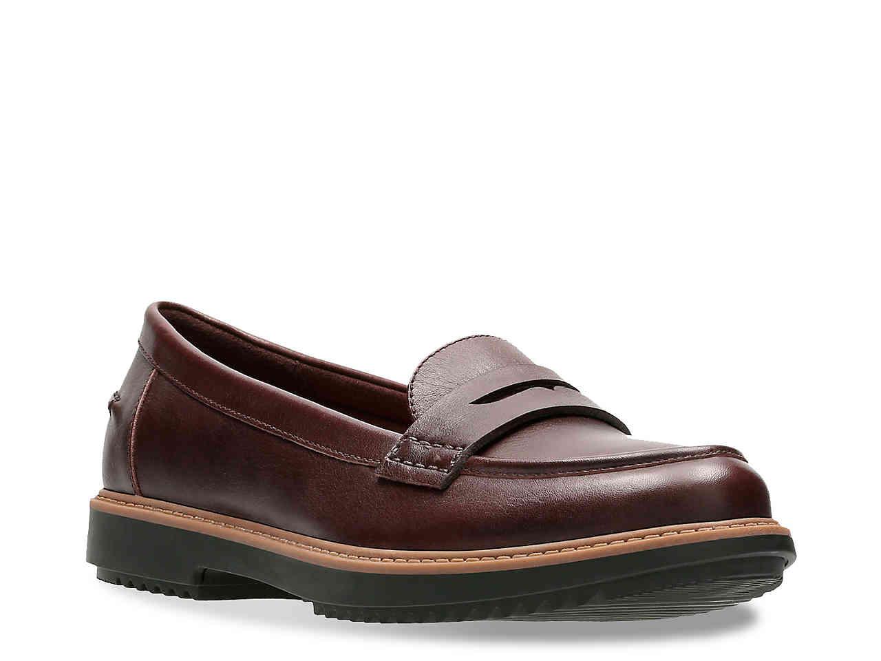 Clarks Leather Raisie Eletta Penny Loafer in Burgundy (Brown) Lyst