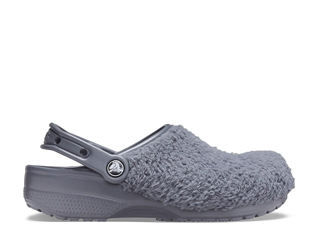 crocs classic fuzz mania clogs in cream