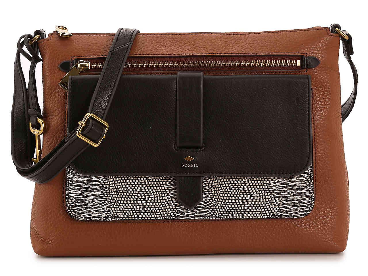 Fossil Kinley Leather Crossbody Bag in Black/White/Light Brown (Brown) - Lyst