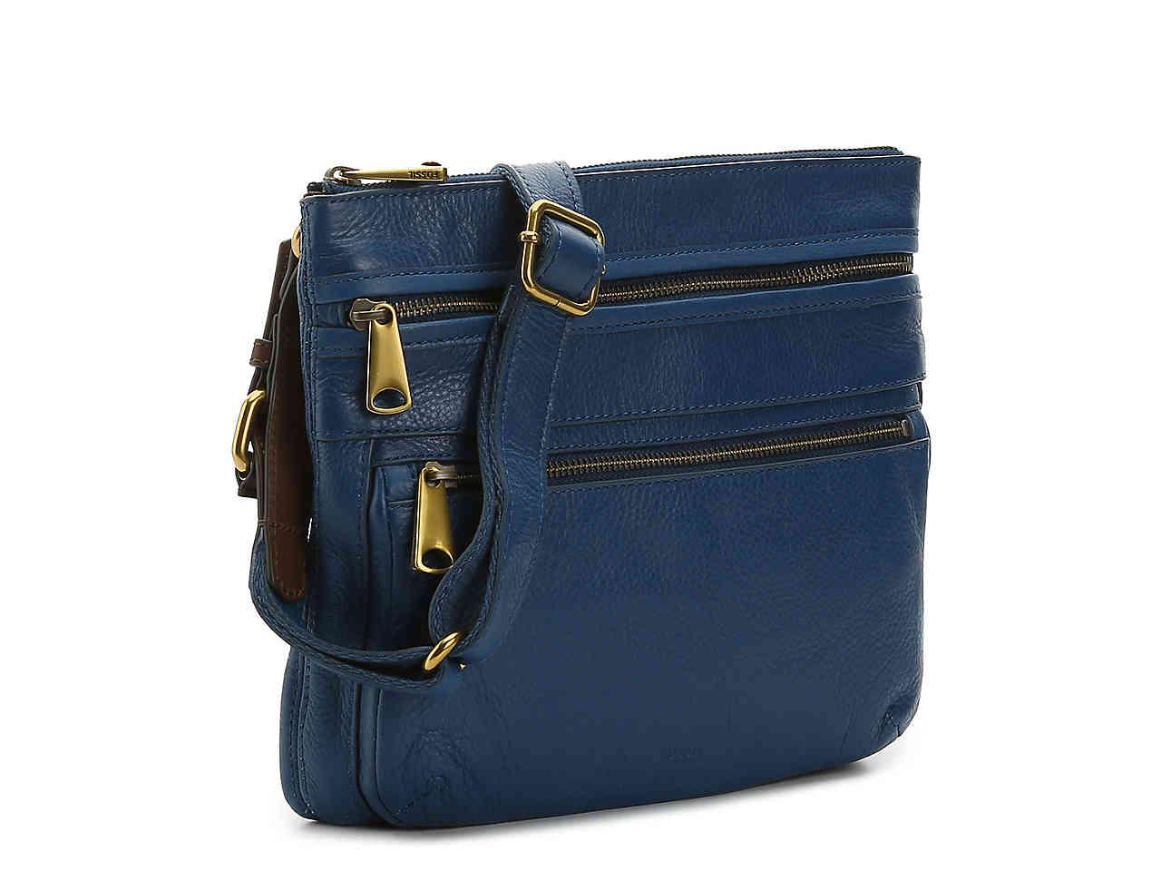 Fossil Voyager Leather Crossbody Bag in Blue | Lyst