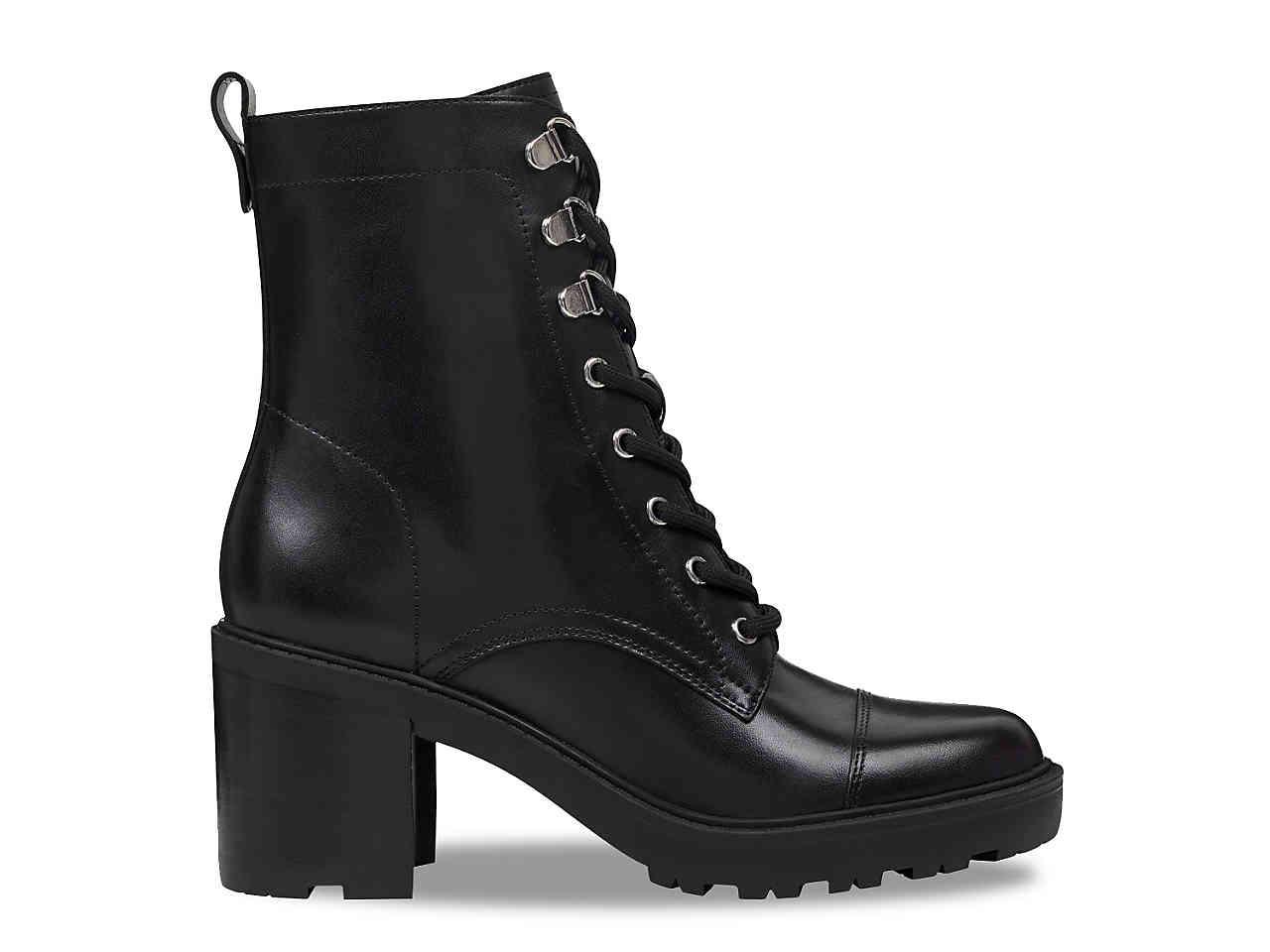 Marc Fisher Leather Lanie Combat Boot in Black Leather