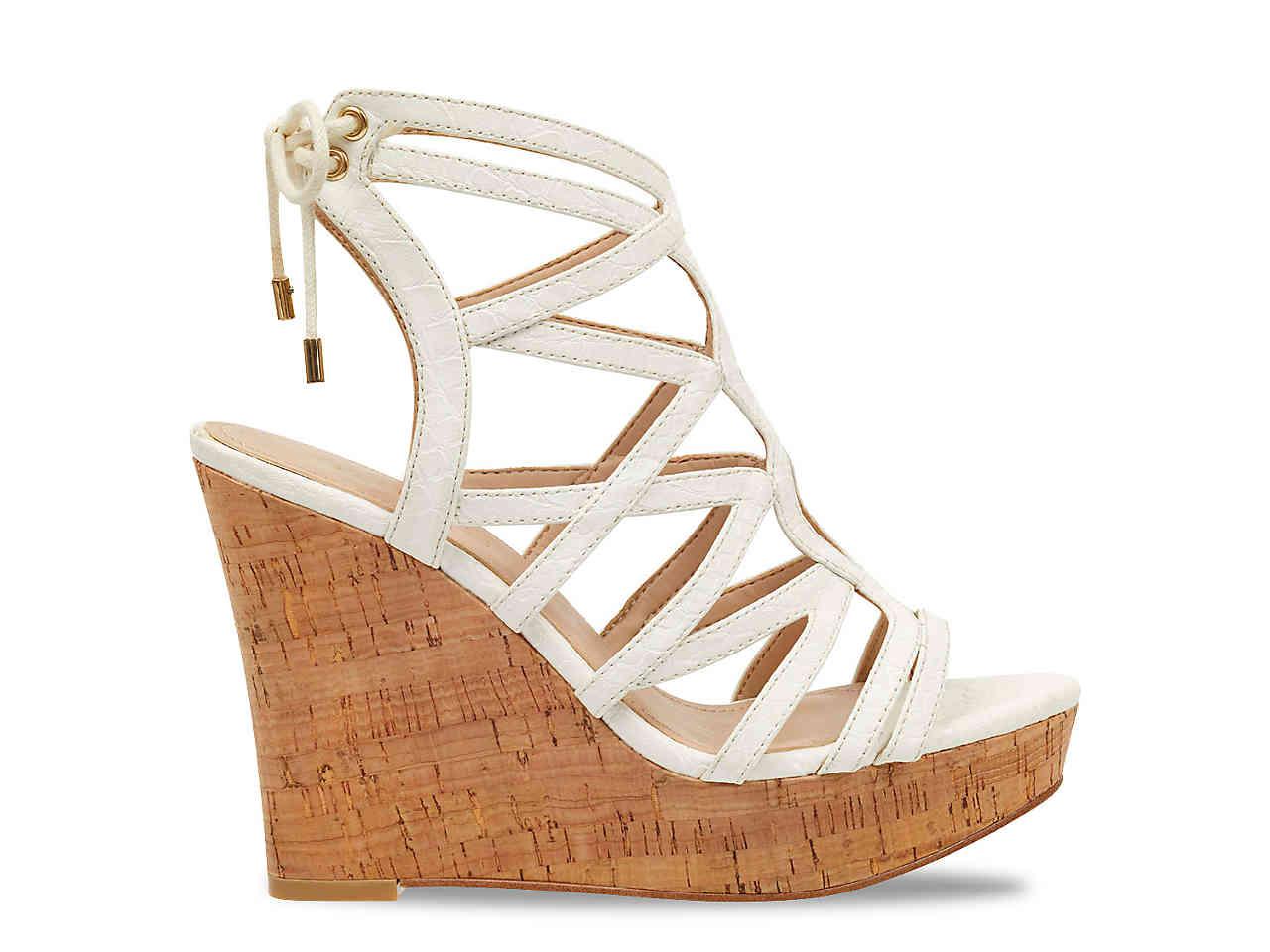 guess white wedge sandals