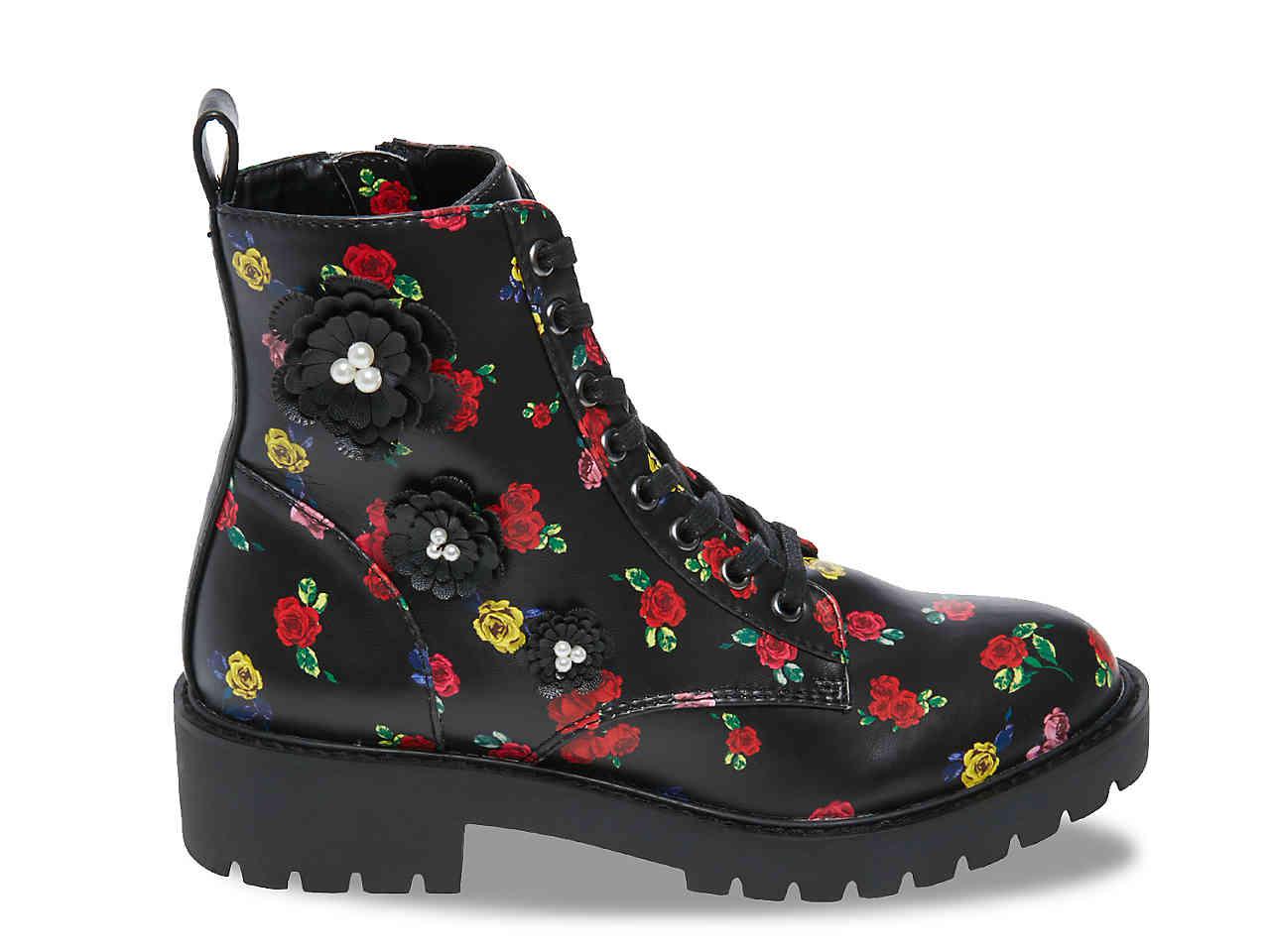 Betsey Johnson Dash Combat Boot In Black Red Floral Black Lyst   Betsey Johnson BlackRed Floral Dash Combat Boot 