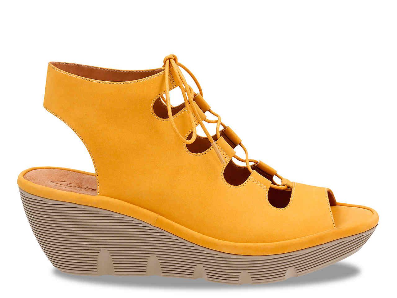 Clarks Artisan Clarene Glamor Suede Wedge Sandals in Yellow Lyst