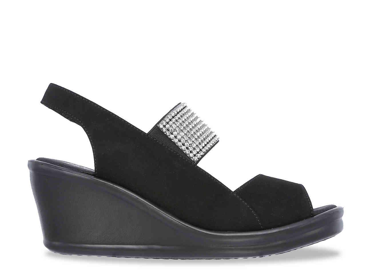 black sparkle wedge sandals