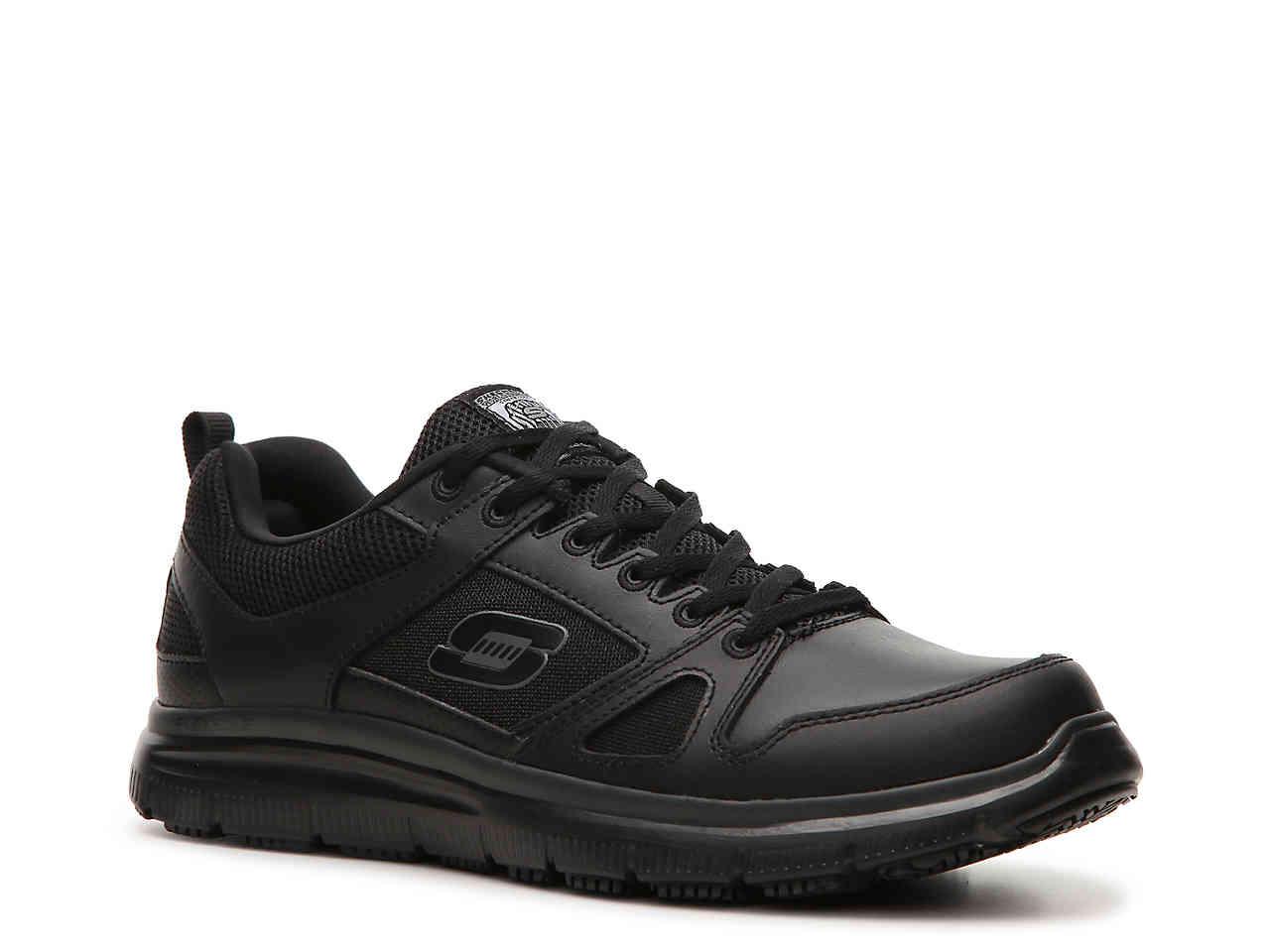 Skechers Leather Relaxed Fit Flex Advantage Sr Work Shoe in Black for