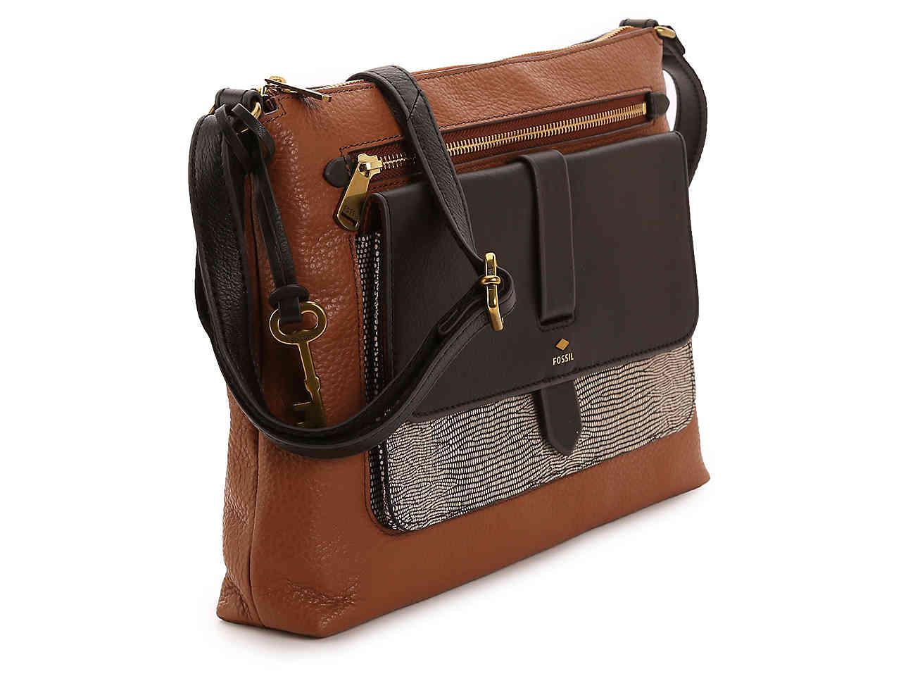 Fossil Kinley Leather Crossbody Bag in Black/White/Light Brown (Brown) - Lyst