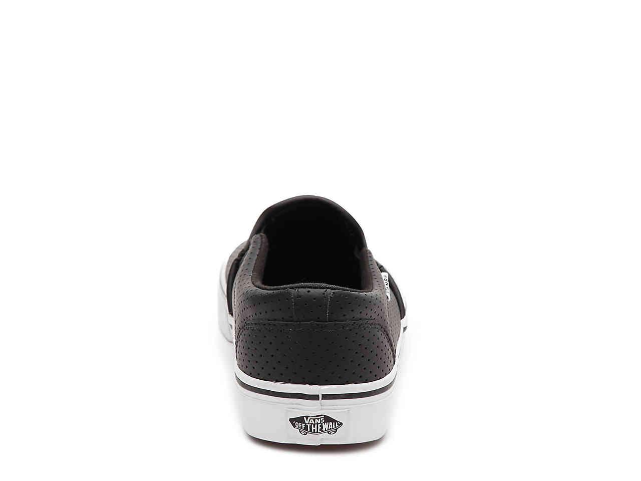Vans asher black leather slip clearance ons