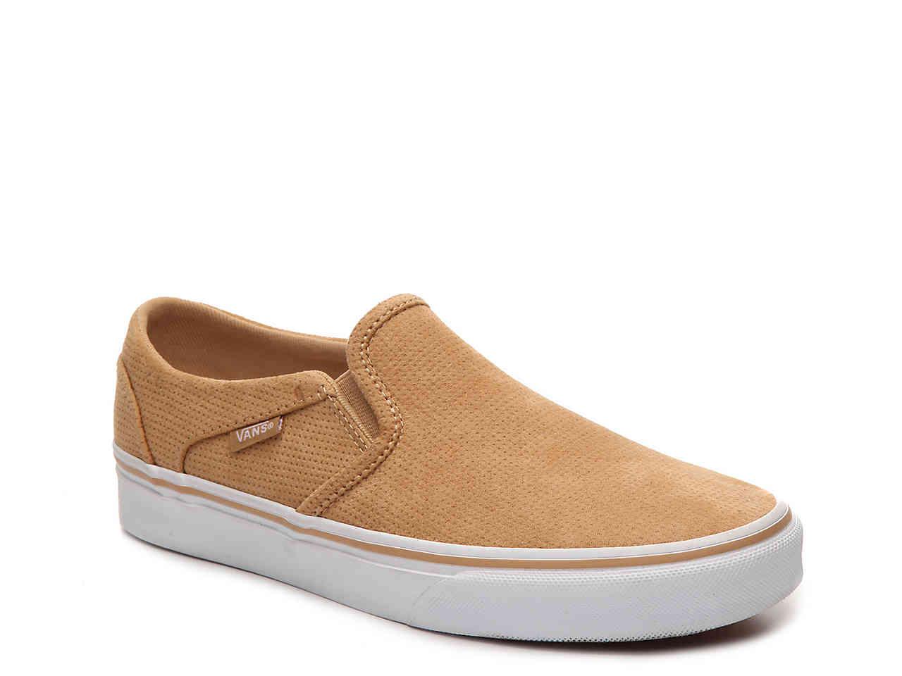 Vans Asher Perforated Slip-on Sneaker in Brown | Lyst