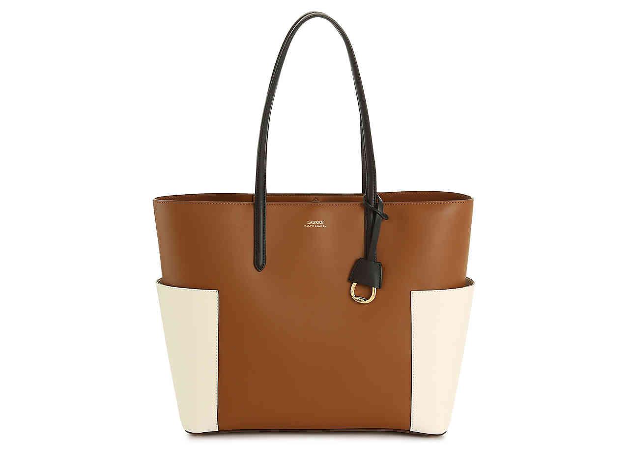 Lauren by Ralph Lauren Carlyle Colorblock Large Leather Tote Bag in Brown -  Lyst