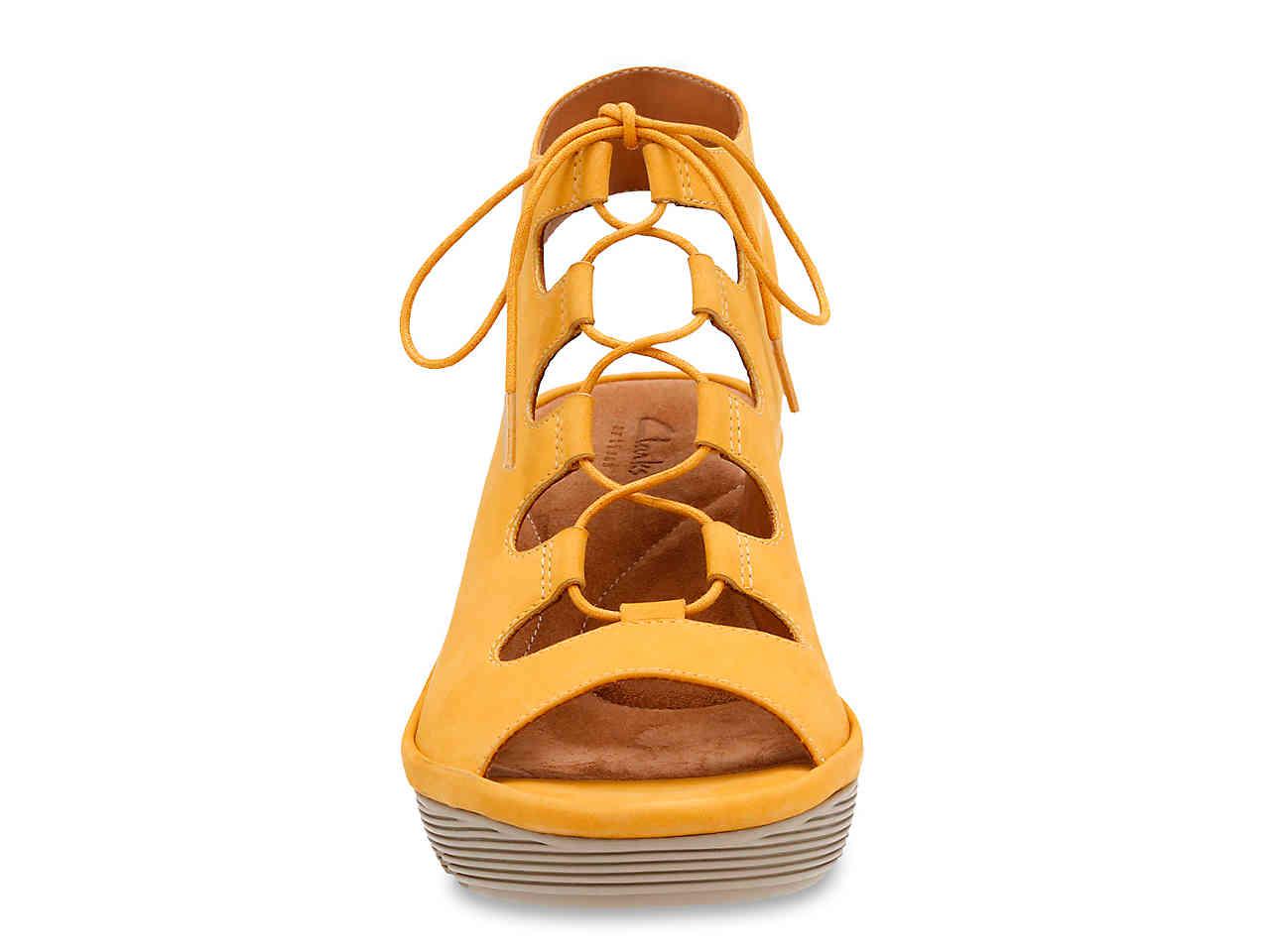 Clarks Artisan Clarene Glamor Suede Wedge Sandals in Yellow Lyst
