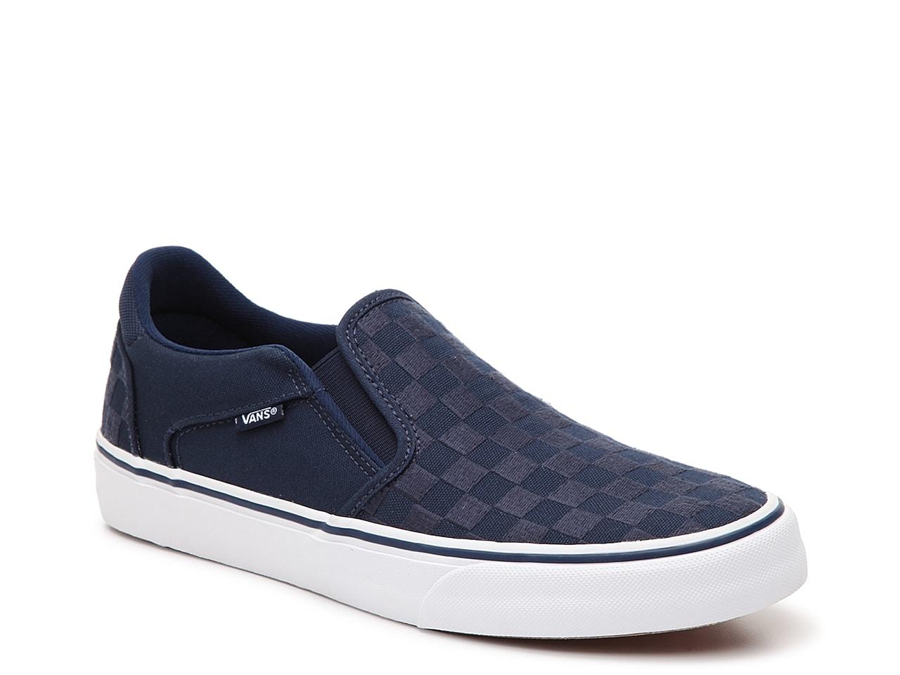 Vans Canvas Asher Deluxe Slip-on Sneaker in Checkered (Blue) for - Lyst