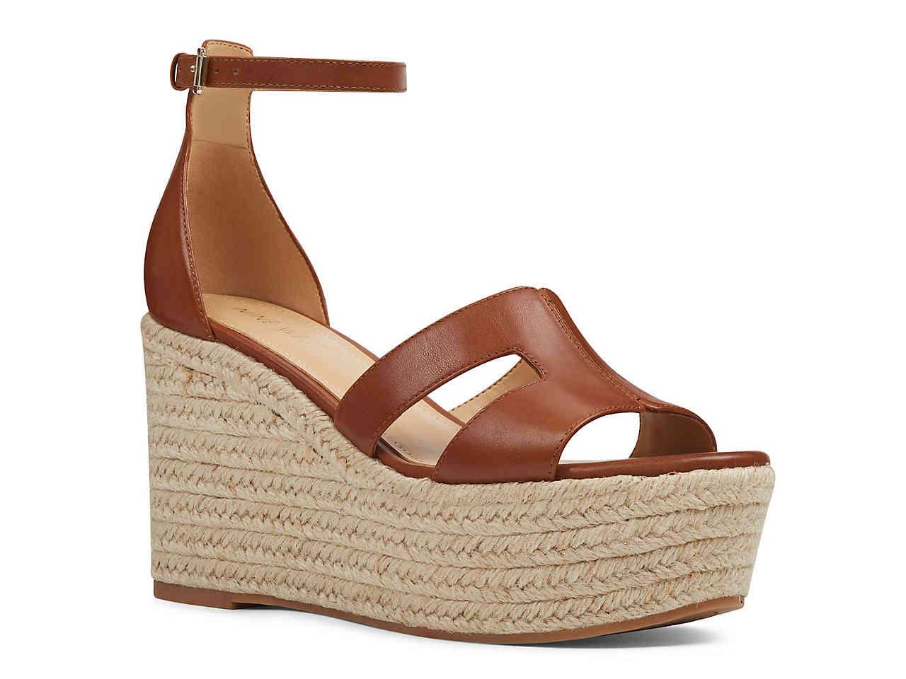 Nine West Adelyn Espadrille Wedge Sandal in Dark Brown Leather (Brown) - Lyst