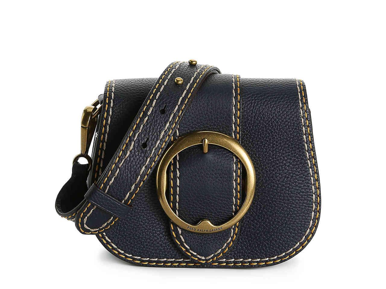 Polo Ralph Lauren Stitched Lennox Leather Crossbody Bag in Dark Navy