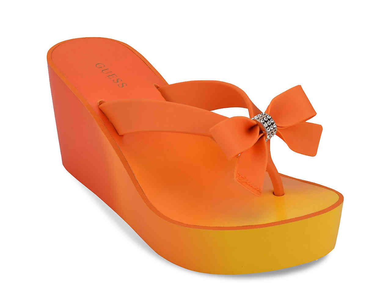 Orange wedge flip flops Clearance