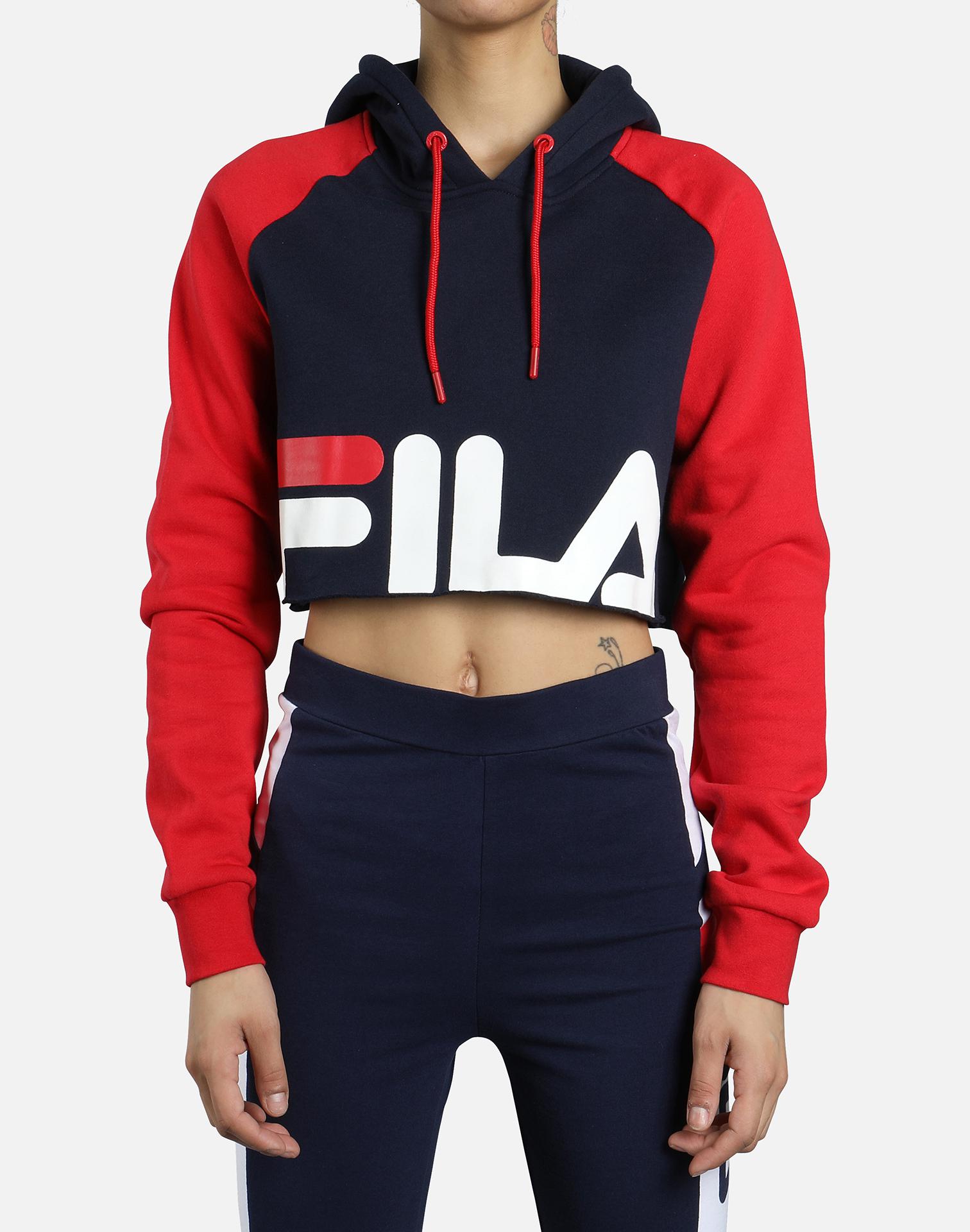 fila luciana navy & red crop hoodie